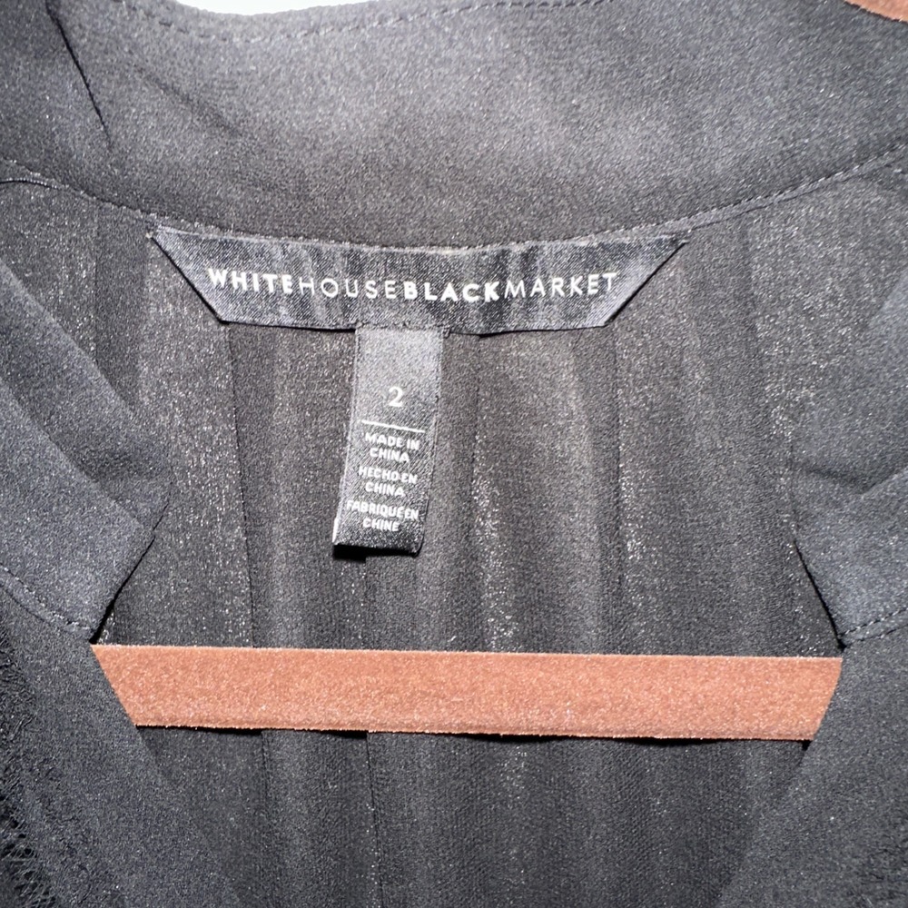 White House Black Market‎ Black Sheer Sleeve Woven Blouse Size 2 Gold Button - Picture 9 of 10